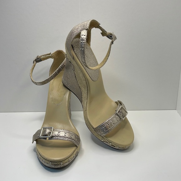 j. kuo Shoes - J. KUO Silver Studded Wedge Sandals Size 8.5